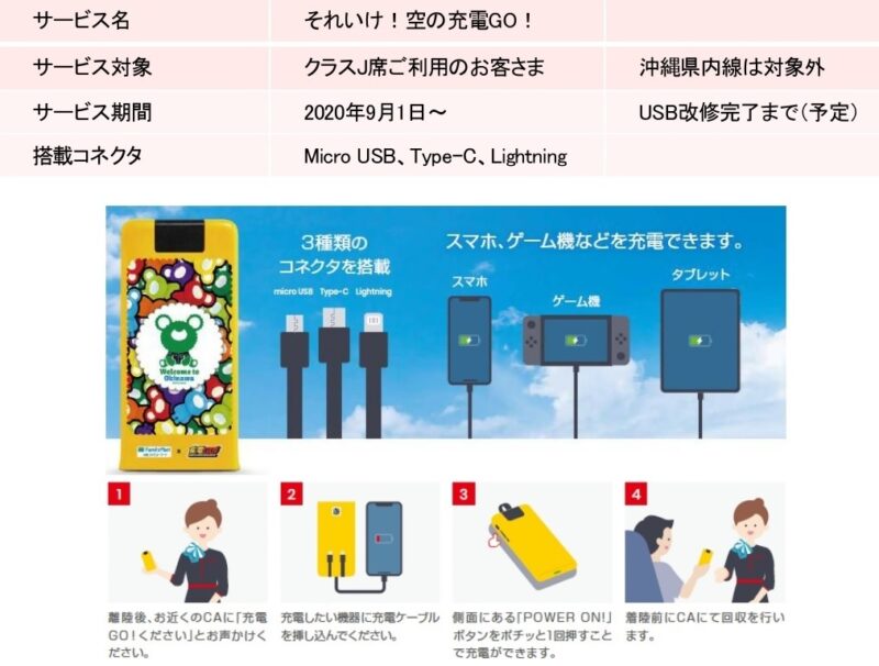 機内でのモバイルバッテリー無料貸出サービス開始 日本トランスオーシャン航空 日本トランスオーシャン航空