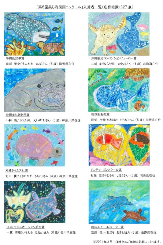 第6回美ら海図画コンクール 入賞作品決定 日本トランスオーシャン航空